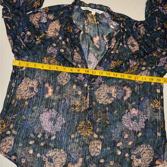 Veronica Beard Floral Ruffle V-Neck Blouse - Picture 14 of 16